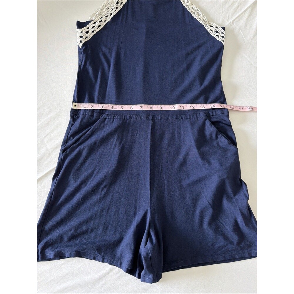 Lilly Pulitzer Romper Lala Resort Navy Blue Crochet Trim Sz S Coastal Vacation - Picture 5 of 12